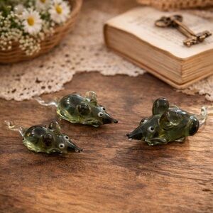 Vintage Hand Blown Glass Mice – Set of 3 Mini Figurines Mouse Kitchy